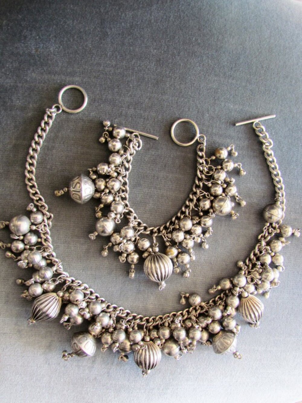 CODISCO CHUNKY SILVER CHA-CHA NECKLACE & BRACELET, VINTAGE STATEMENT SET